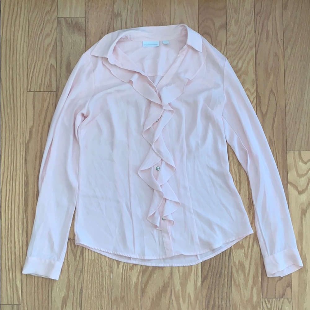 Light pink ruffled button up shirt professional
